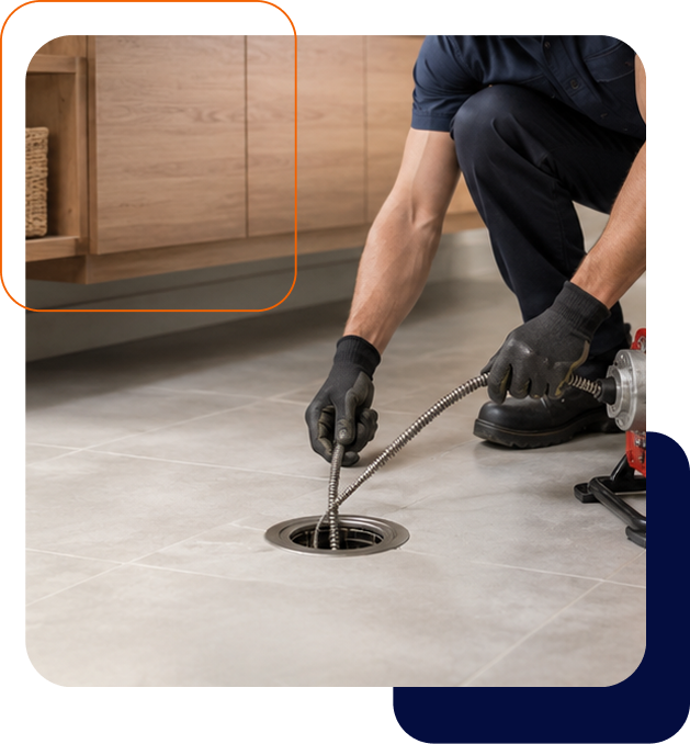Profissional desentupindo um ralo residencial